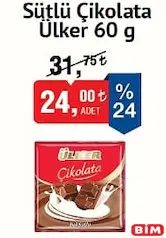 ÜLKER SÜTLÜ ÇİKOLATA 60 G